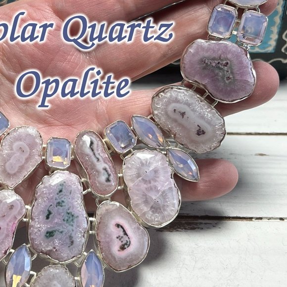 Solar Quartz & Opalite Necklace Handmade Crystal Gemstone 925 Silver Large New! - Picture 6 of 15